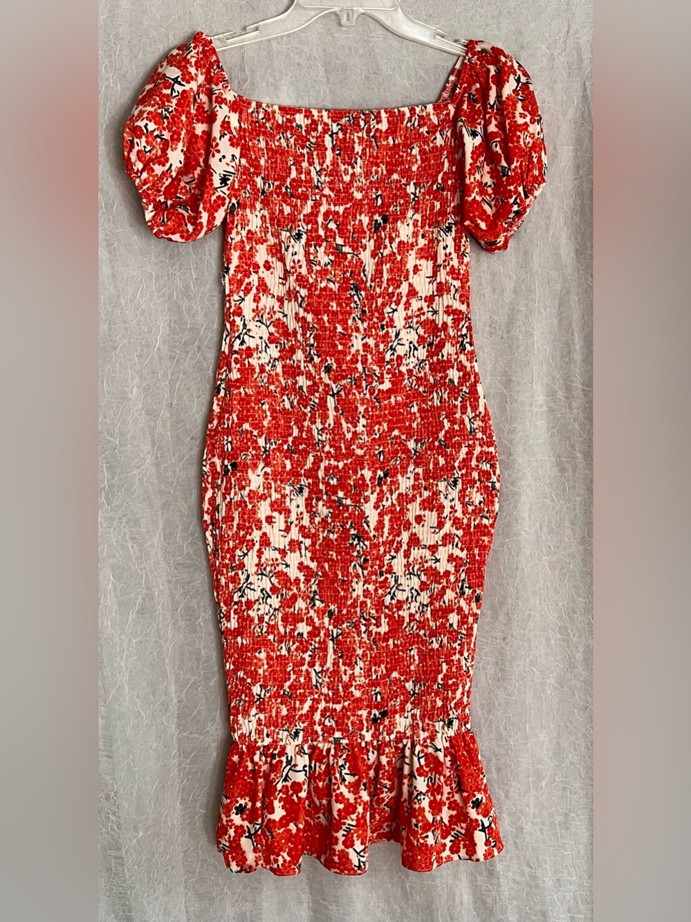 Hello Molly orange & white smocked bodycon floral dress